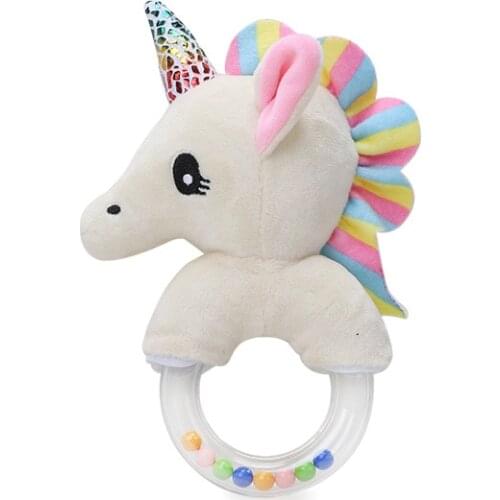 Cute Baby Unicorn Rattles Toys Plush Baby Cartoon Bed Toys Newborn Baby Handbells Hand Bells Plush Dolls Infant Toys Gift