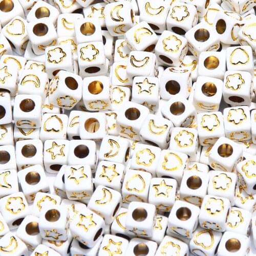 Mixed 6*6mm Star Moon Flower Heart Acrylic Beads Gold Square Letter Cube Loose Spacer Beads For Jewelry Making Diy Bracelet