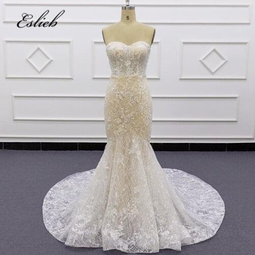 Eslieb mermaid wedding dress 2020 with cloak wedding dresses shining scoop court train Bridal Gown Vestido de Noiva Guangzhou