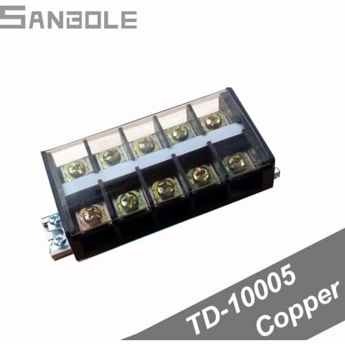 TD-10005 100A/5P Copper Connection Terminal blocks Dual Row Connect Plate DIN rail with screws protection cover