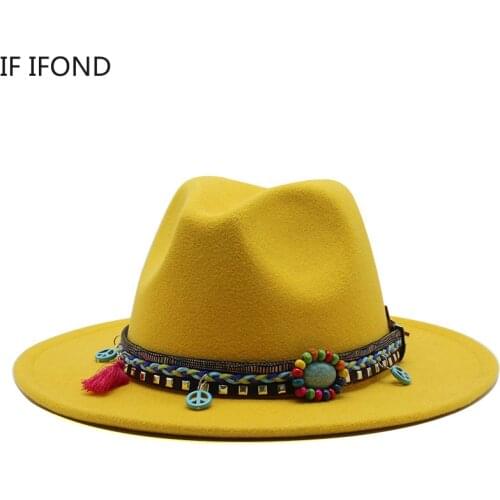 Gentleman Elegant Lady Wide Brim Wool Felt Fedora Hats Winter Autumn Fascinator Style Party formal Dress Hat Jazz Caps