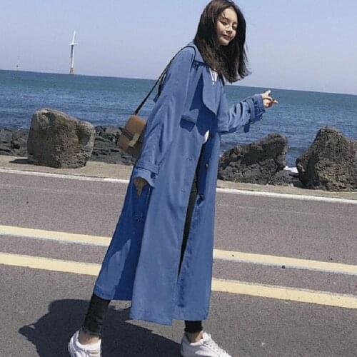 Windbreaker Womens Mid-Length 2021 Spring Autumn Korean Fashion Loose Simple Temperament Long Sleeve Trench Coat For Women A678