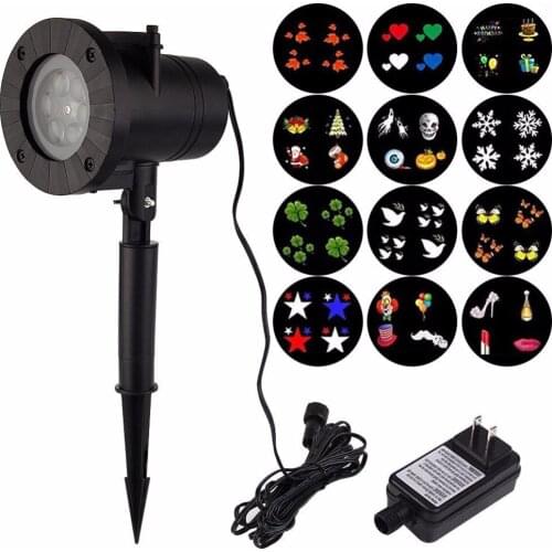 Waterproof Laser Projector Lamps 12 Patterns 6W LED Stage Light Heart Snow Christmas Party Landscape Garden Lamp Outdoor
