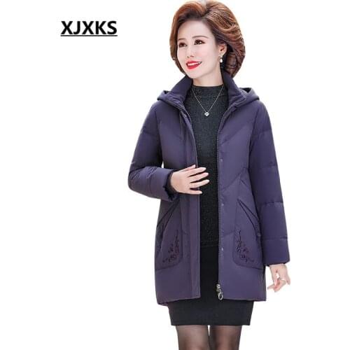 XJXKS 2021 Winter New Loose Plus Size Women Down Jacket High Quality Comfortable Zipper Parka Women Hooded Long Coat