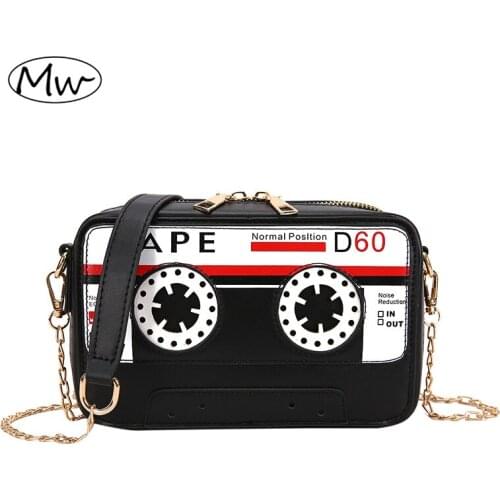 Womens Shoulder Bag Leather Chains Crossbody Bags Purses and Handbags Fashion Funny Tape Cartridge Designer Female M008