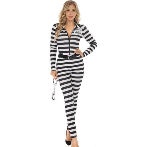 Women play game cosplay prison costume adult black and white prison prisoner Jumpsuits