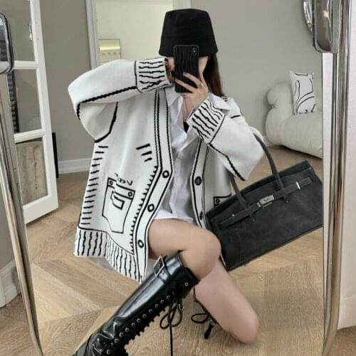 Nowsaa Cardigan Sweater Womens Autumn and Winter Single Breasted Long Sleeve Korean Knitted Jacket Coat Oversized Sweater Tops