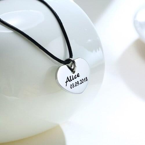 Female Engraved Stainless Steel Heart Necklace Custom Name Date Love Pendant Rope Chain Necklace For Women Jewelry Gift
