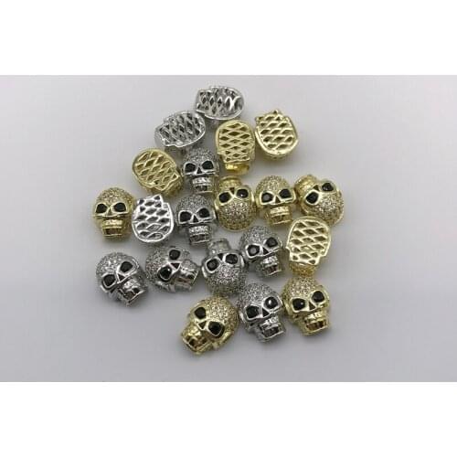 10pcs/lot Handmade Craft Jewelry Accessories Skull Clear Zirconia Paved Spacer Beads For for Jewelry Making Bracelet