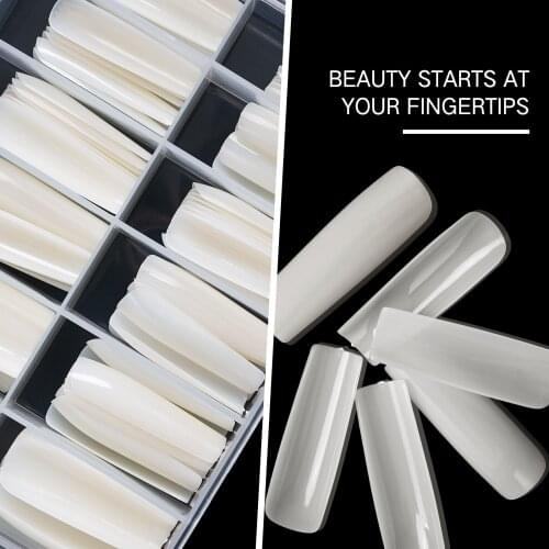 12*10pcs /Box- XXL Nail Tips (1.37in~1.73in) Full Cover Square Coffin Tool 2021 Fashion False Clear/Nature False Manicure