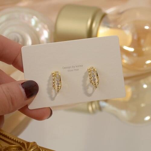 14k Real Gold Plated Fashion Jewelery Crystal Multilayer C- Shaped Exquisite Stud Earrings for Woman Holiday Party Earring