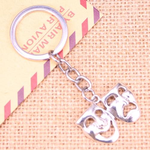 20pcs New Fashion Keychain 31x23mm comedy tragedy masks Pendants DIY Men Jewelry Car Key Chain Ring Holder Souvenir For Gift