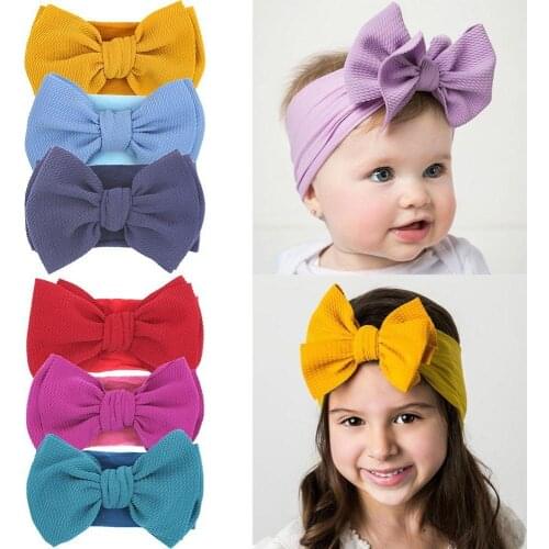 25pc/lot Large7" Solid Nylon Bow Headband,Nylon Baby Headbands For Kids Girls Wide Turban Headwrap Children Soft Cotton Headband