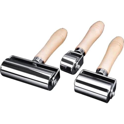 3 Pcs Leather Tool Wooden Hand Press Roller Edger Trimming Compactor DIY Crafts Leather Metal Roll(26mm+60mm+100mm)