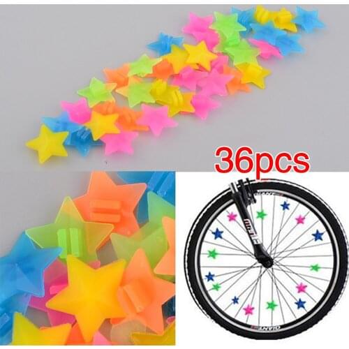 36Pcs Beautiful Colored Multi-color Bike Wheel Spoke Stars Beads Decoration Children Bicycle Ornaments Attractive Cycling Decors