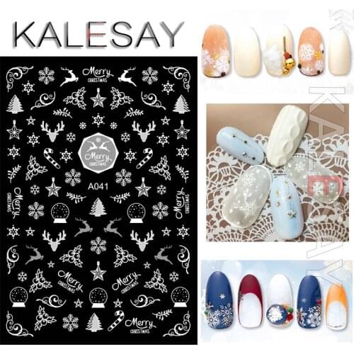 3D Merry Christmas Nail Sticker Decoration Snow Nail Art Decal for Manicure White Nail Sticker for Nails Design Back Glue Foil
