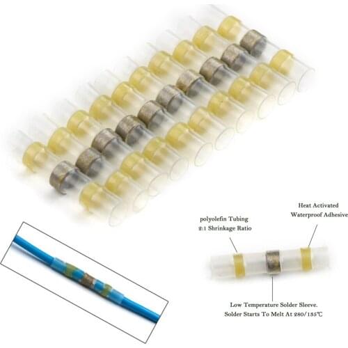 50PCS Heat Shrink Soldering Sleeve Terminals Insulated Waterproof Butt Wire Connectors Electrical Wire Butt Terminals 12-10AWG