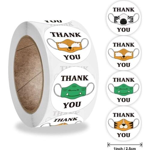 500pcs/roll 2.5cm Thank You Animal Mask Stickers Christmas Holiday Party Gift Greeting Card Decoration Label