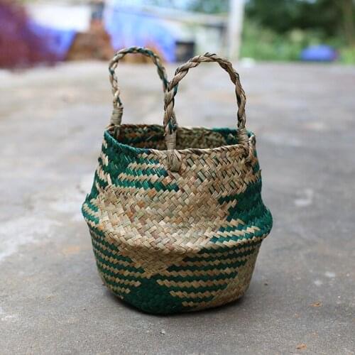 Storage Basket Handmade Bamboo Folding Clthoes Laundry Basket Straw Wicker Rattan Seagrass Belly Garden Flower Pot Plant Basket