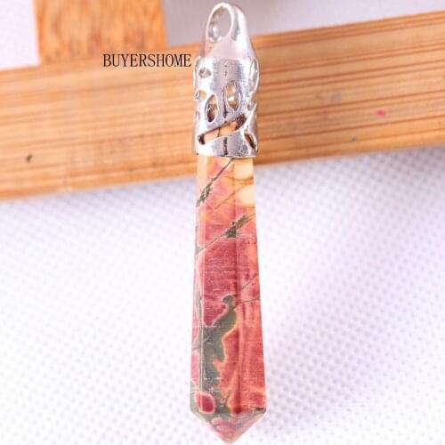 Free Shipping Jewelry Hexagonal Column 10x60MM Natural Stone Beads Multi Color Picasso Pendant For Necklace 1Pcs RK249