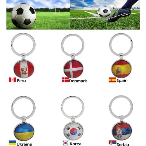 Football World Cup Peru South Korea Spain Denmark Serbia Ukraine National Flag Keyring Keychain souvenir