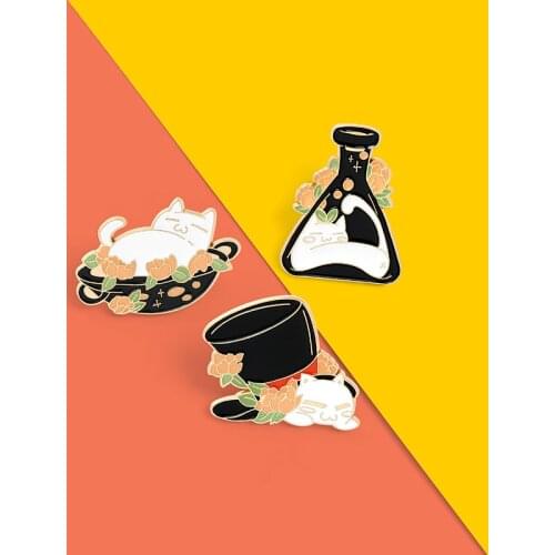 Cartoon Animal The Cat In The Potion Enamel Pins Custom Witcher Potion Bottle Brooch Clothes Lapel Pin Badge Punk Jewelry Gifts