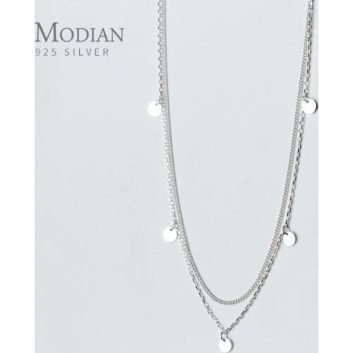 Modian Classic Genuine 925 Sterling Silver Double Layer Sequins Pendant Necklace for Women Adjustable Necklaces Fine Jewelry