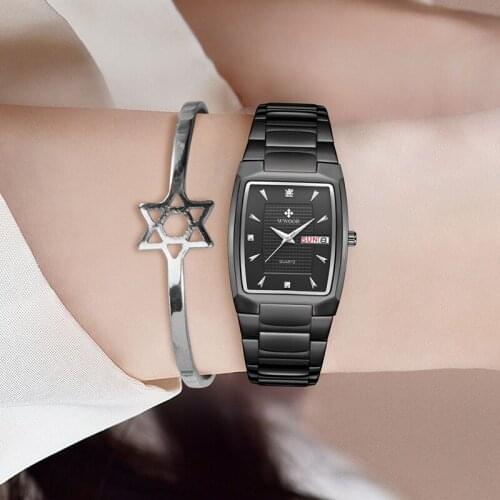 WWOOR 2021 New Top Brand Women Full Black Luxury Square Fashion Watch Quartz Elegant Waterproof Calendar Wristwatch Montre Femme