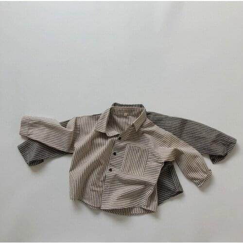 8670 Korean Children Striped Shirt Autumn And Winter 2021 New Boys' And Girls' Cotton Hemp Leisure Long Sleeve Shirt Tops