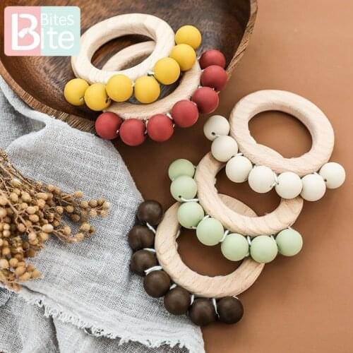 Baby Wooden Teether Nursing Bracelets Food Grade Perle Silicone Beads Wooden Blank Rodent Rings Toys ChildrenS Goods Nurse Gift