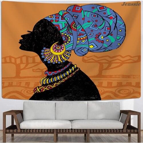 Elegant African Black Women Printed Wall Hanging Tapestry 3D Printing Indian Woman Tapestry Living Room Wall Decoration