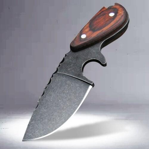 EVERRICH Stone wash D2 steel Japanese straight knife, sandalwood handle outdoor hunting tactics straight knife + knife sleeve