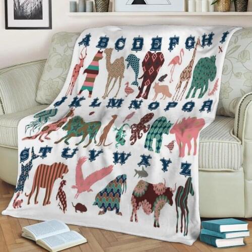 Animal alphabet Flannel Throw Blanket 3D Printed Keep Warm Sofa Child Blanket Home Decor Textiles Dream Family Gift