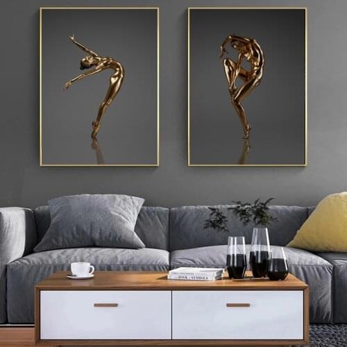 Golden Ballet Dancer Sexy Nude Women Oil Painting on Canvas Wall Art Posters Print Wall Pictures for Bedroom Home Cuadros Decor