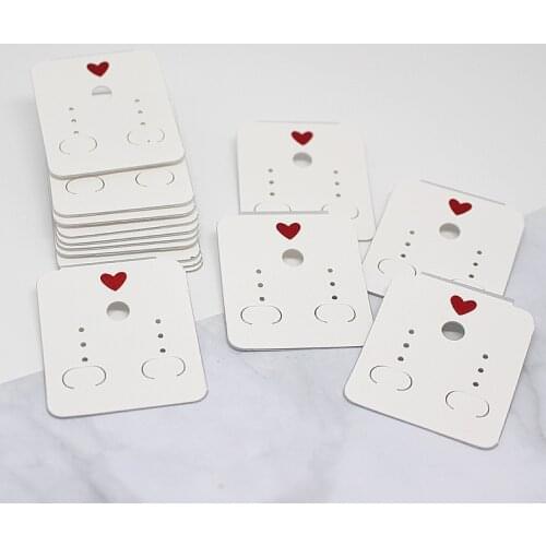 30pcs/pack Korean Simple 6 Holes Red Hearts Love Earring Packaging Card Pure White Color Earring Jewelry Display Cards
