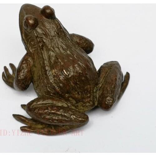 YIZHU CULTUER ART Collection Old China Bronze Carving Lovely Frog Statue Paperweight or Pendant Family Decoration Gift