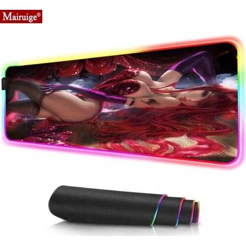 Bunny Girl Leprechaun Redhead Girl Led Mousepad RGB Geme Mouse Pad Xl Darling In The Franxx Mat Office Desk Mats 90x40cm/80x30CM