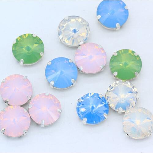 8-18mm round rivoli Opal color sew on glass stone flatback crystal rhinestone Strass Diamond silver claw Buckle Bead For Clothes