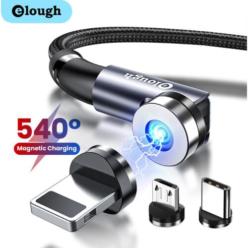 Elough 540 Rotate Magnetic Cable Fast Charging Magnet Charger Micro USB C Type C Cable For iPhone Xiaomi Mobile Phone Wire Cord