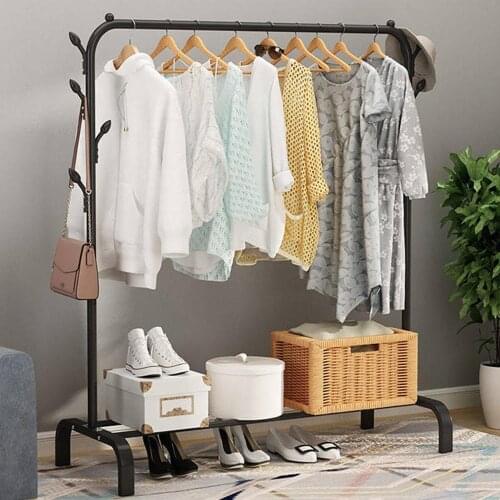 RU AU Warehouse Floored Drying Rack Pole Style Coat Hanger Balcony Indoor Metal Clothing Coat Rack Home Bedroom Storage Wardrobe