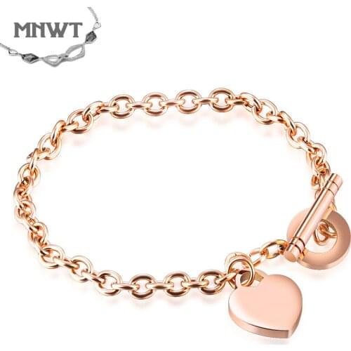 MNWT Fashion Jewelry Heart Bracelets Bracelet For Women Pulseiras Rose Gold Stainless Steel Charm Female Friendship Bangle Gift