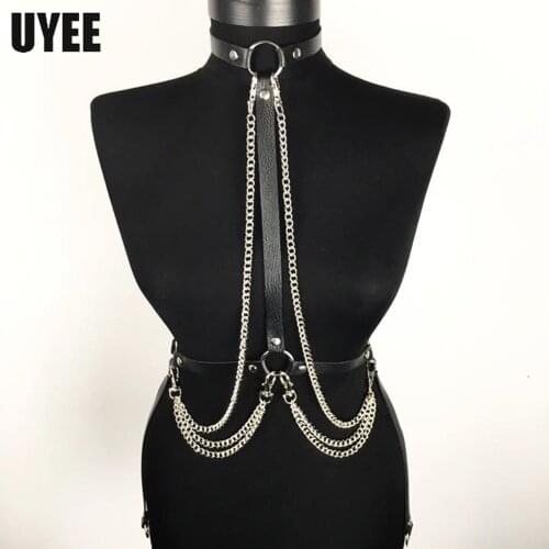 UYEE Fashion Harness Body Chain Belt Sexy Women Chest Garter Adjustable Strap Gothic Body Bondage Belt Club Metal Chain Harness