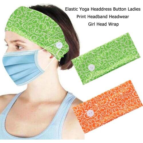 Fashion Candy Color Turban Headband Sports Yoga Headdress Women Girls Print Head Wrap Headwear Button Ladies Hair Accessory