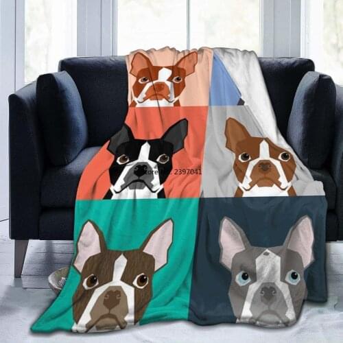 Boston Terrier Dog Cartoon Blankets and Throws Soft Light Weight Blanket for Bed Couch and Living Room Suitable