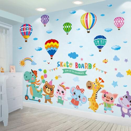 [SHIJUEHEZI] Cartoon Dinosaur Animals Wall Stickers DIY Hot Air Balloons Wall Decals for Kids Room Baby Bedroom Home Decoration