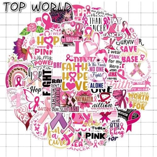 10/50Pcs/set Pink Ribbon Cartoon Prevention Sign Mixed Graffiti Stickers For Luggage Diy Skateboard Laptop Phone Case Kids Toys