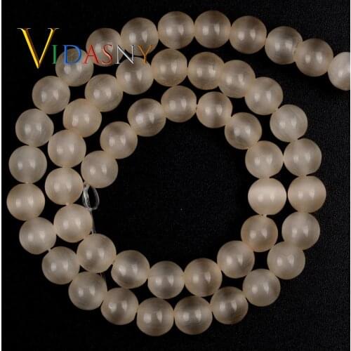 Natural Stone Champagne Cat Eye Round Beads Diy Necklace Accessories 4mm-12mm Spacer Loose Beads For Jewelry Making Wholesale