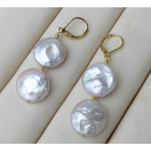 Natural freshwater pearl White coin 12-13MM earrings
