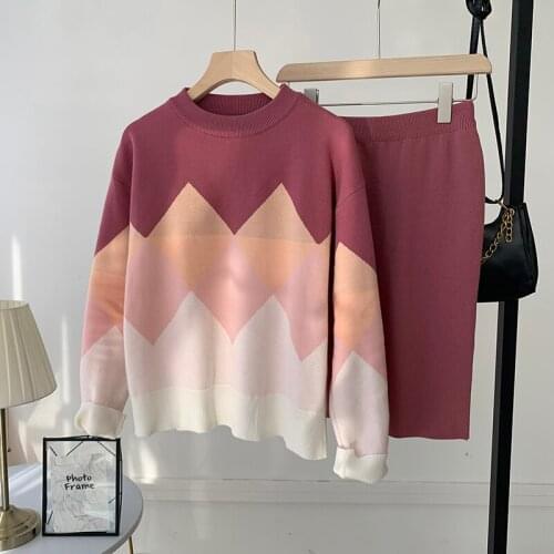 2021 Spring And Autumn New Fashion Age Reducing And Thin Knitting Skirt Two Piece Womens Sweater Skirt
