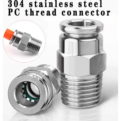 304 stainless steel external thread pneumatic quick coupling PC 1/8" 1/4" 3/8" 1/2" BSP external thread trachea hose connector